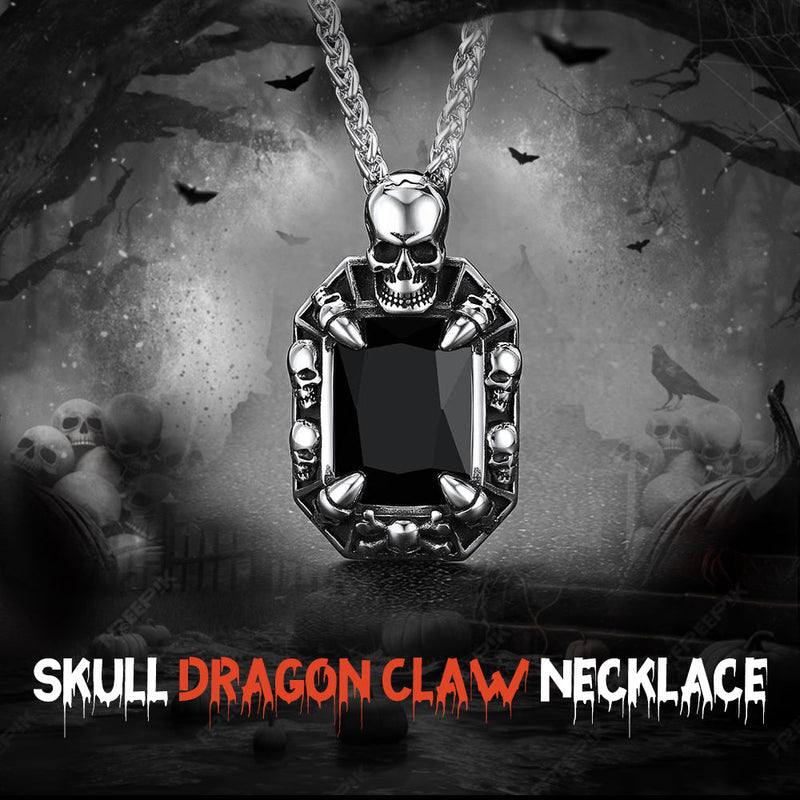 Gothic Skull Dragon Claw Crystal Necklace for