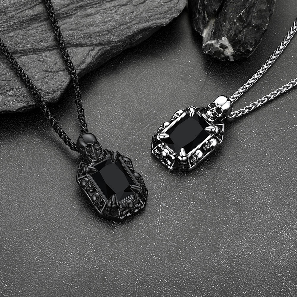 Cuban Curb Chain & Skull Crystal Layered Necklaces Set for