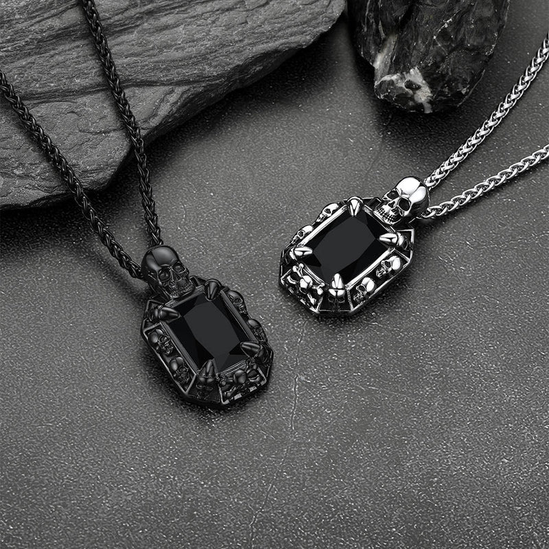 Gothic Skull Dragon Claw Crystal Necklace for