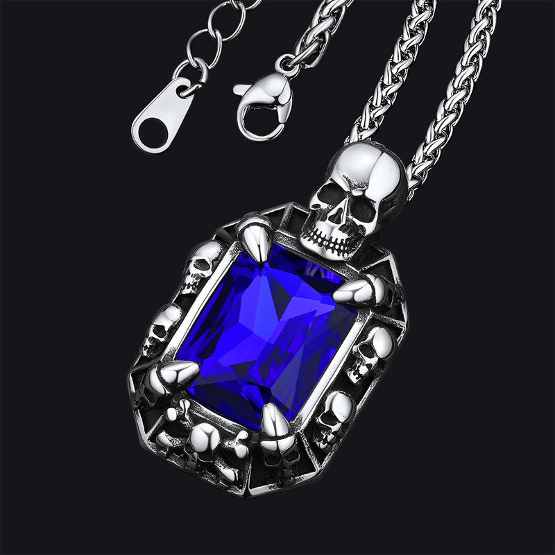 Gothic Skull Dragon Claw Crystal Necklace for