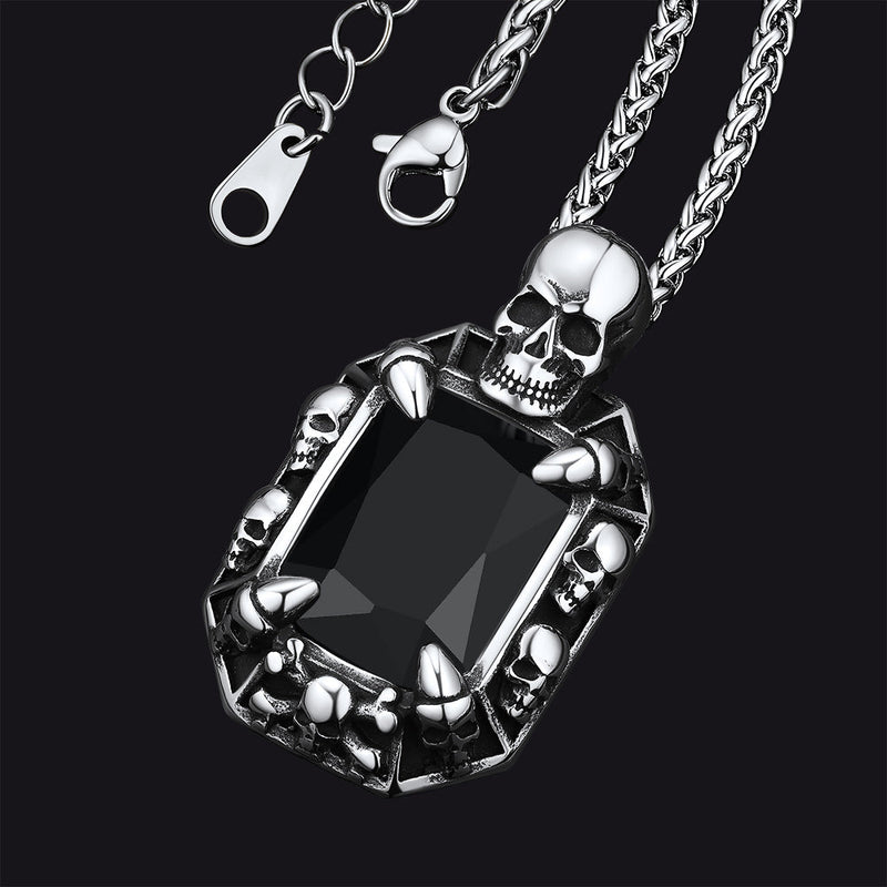 Gothic Skull Dragon Claw Crystal Necklace for
