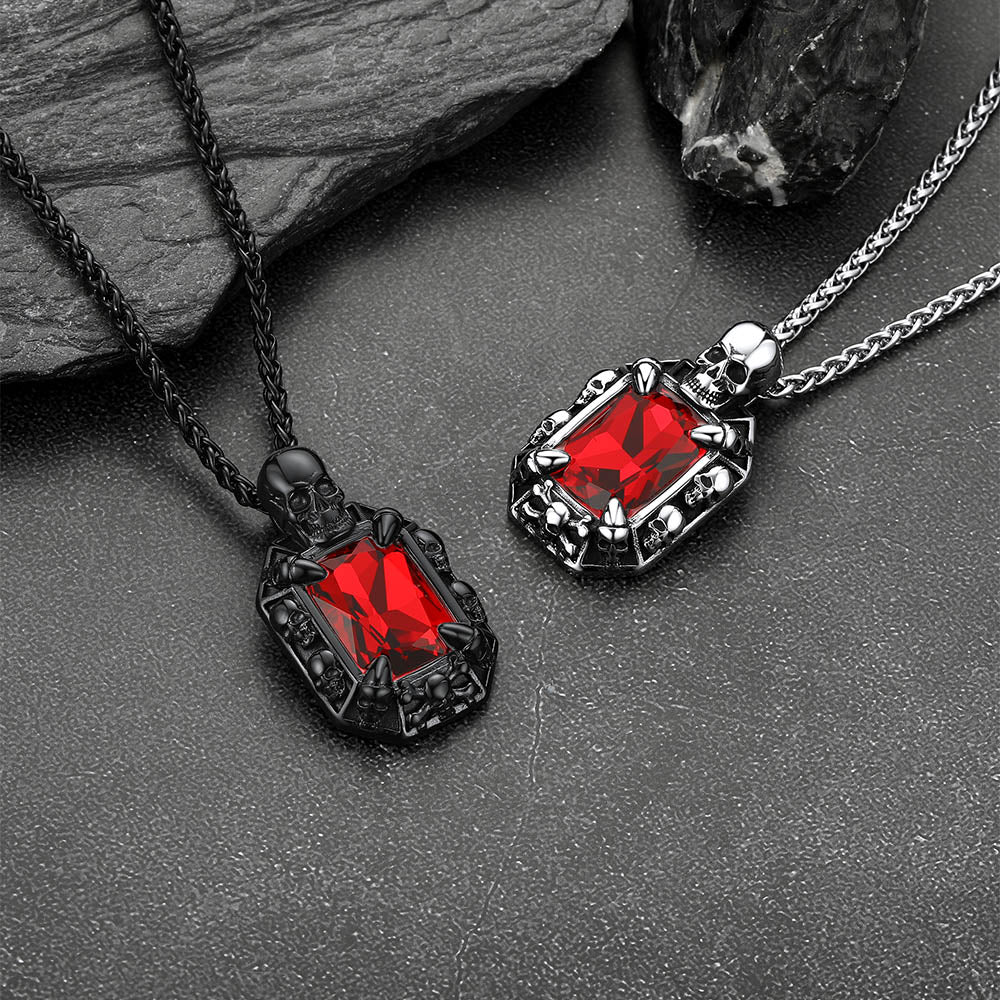 Cuban Curb Chain & Skull Crystal Layered Necklaces Set for