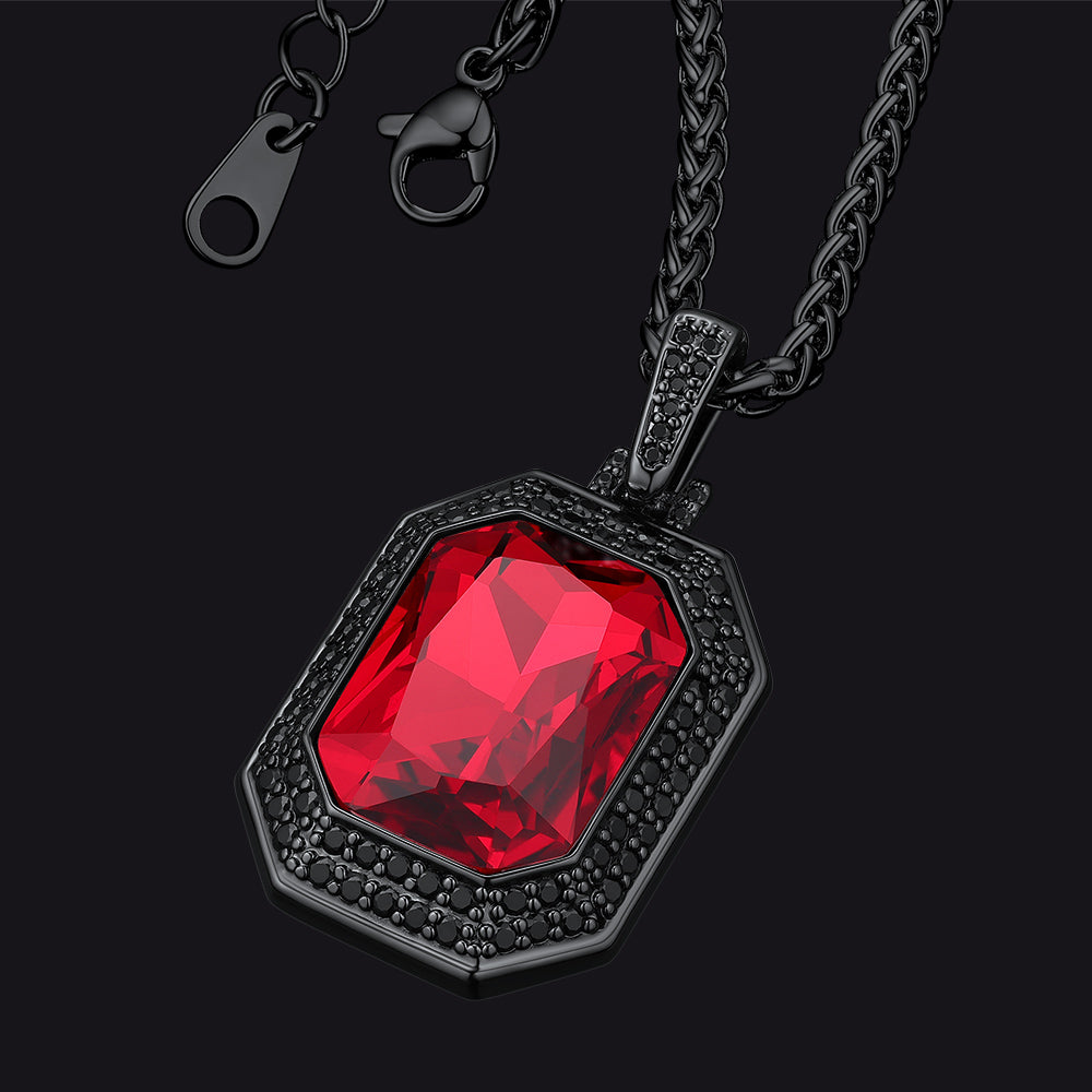 Cubic Zirconia Gemstone Crystal Dog Tag Necklace for