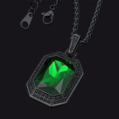 Cubic Zirconia Gemstone Crystal Dog Tag Necklace for
