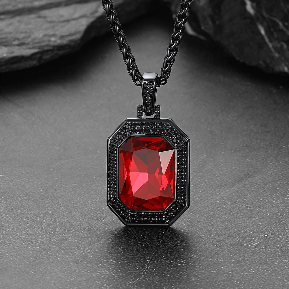 Cubic Zirconia Gemstone Crystal Dog Tag Necklace for
