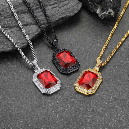 Cubic Zirconia Gemstone Crystal Dog Tag Necklace for