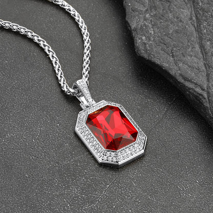 Cubic Zirconia Gemstone Crystal Dog Tag Necklace for