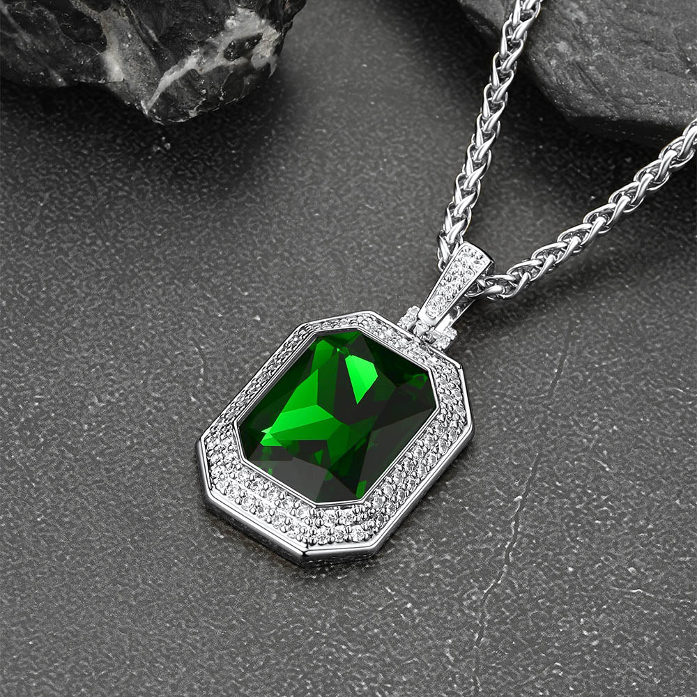 Cubic Zirconia Gemstone Crystal Dog Tag Necklace for