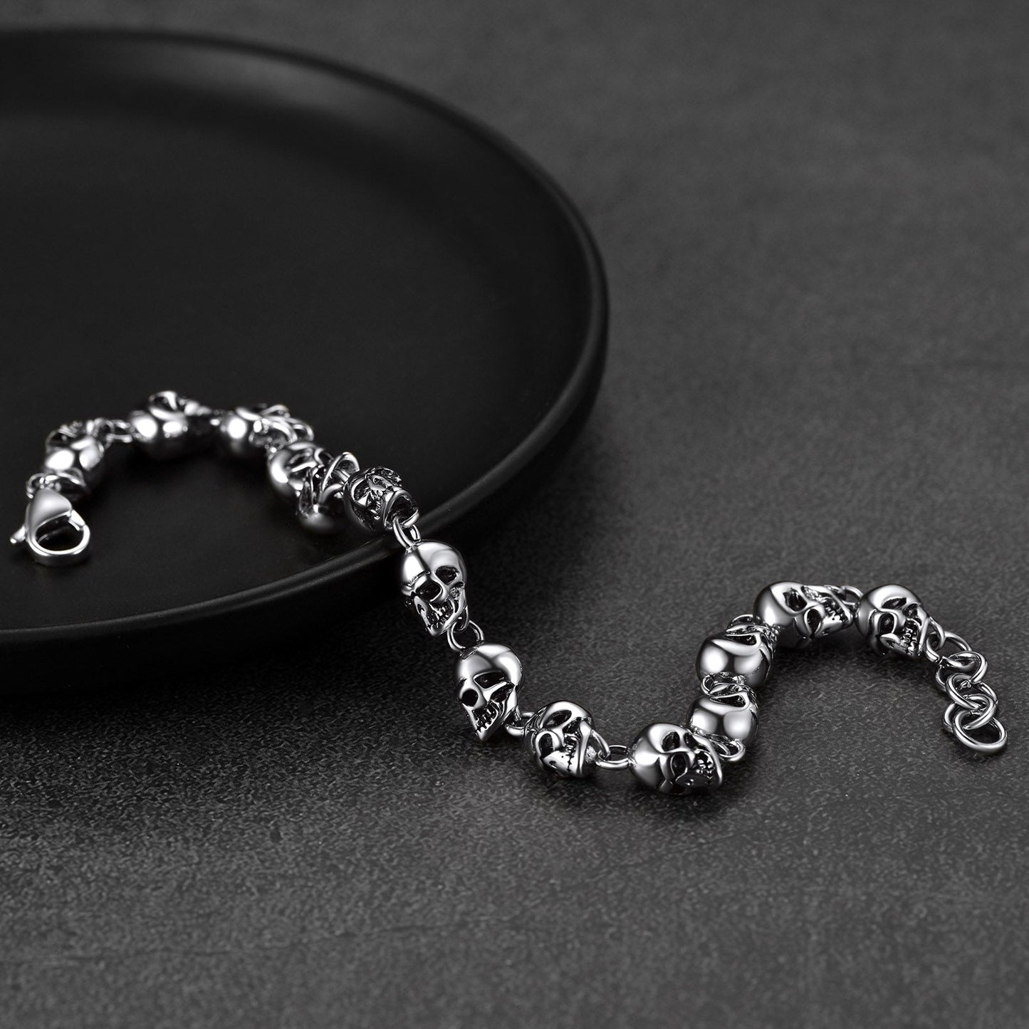 Gothic Linked Chain Skull Bracelet for
