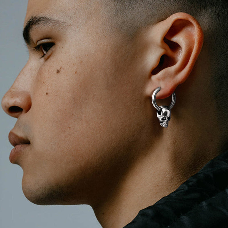 Cool Skull Hoop Dangle Earrings for