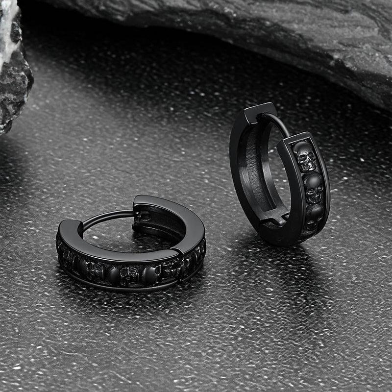 Gothic Skull Huggie Hoop Earrings for