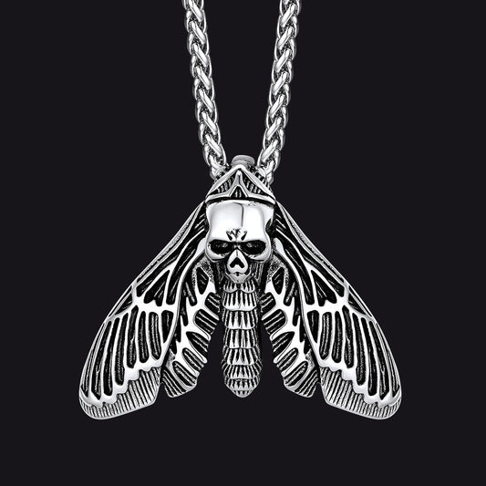 Cool Gothic Skull Moth Necklace for