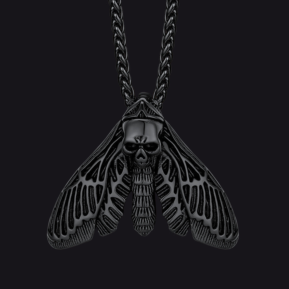 Cool Gothic Skull Moth Necklace for