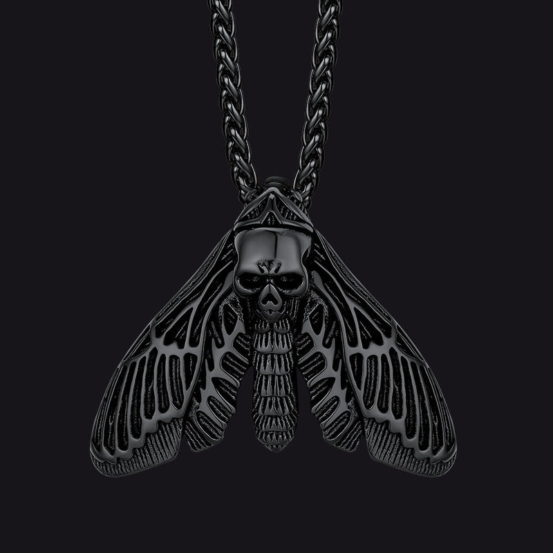 Cool Gothic Skull Moth Necklace for
