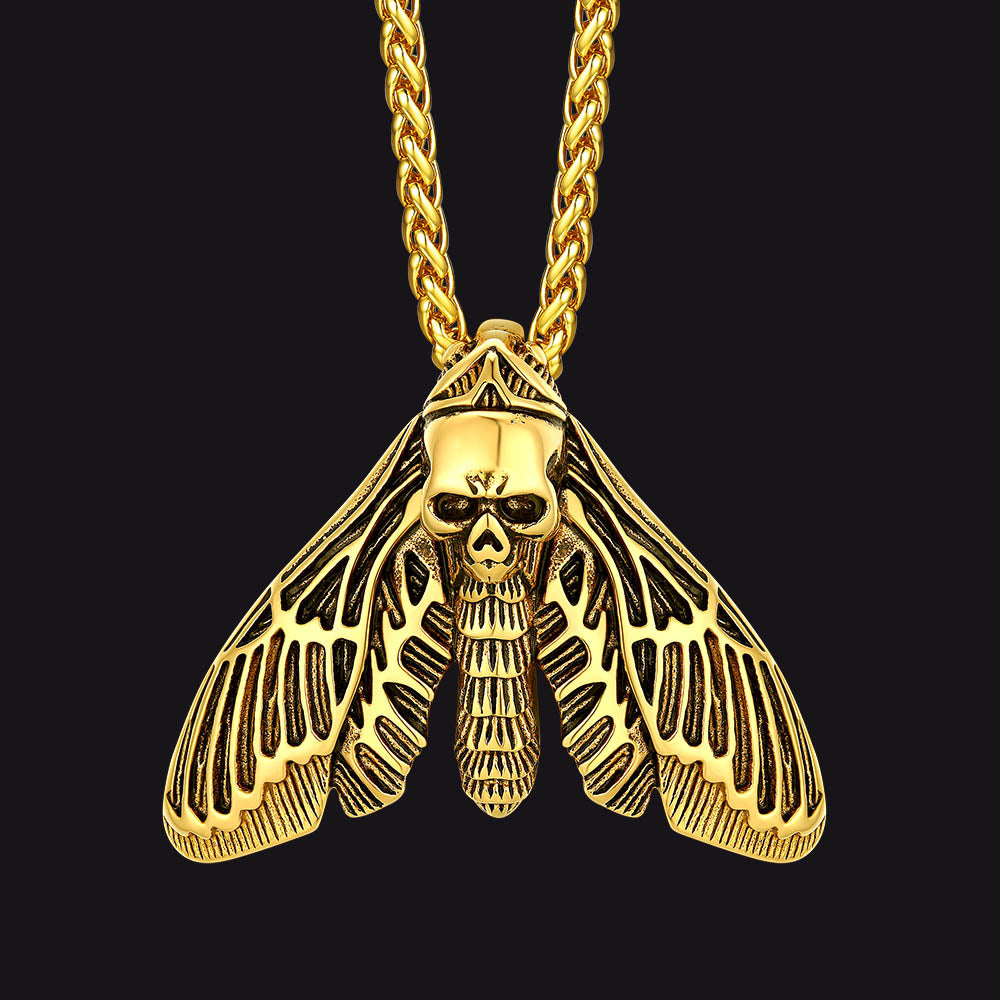Cool Gothic Skull Moth Necklace for