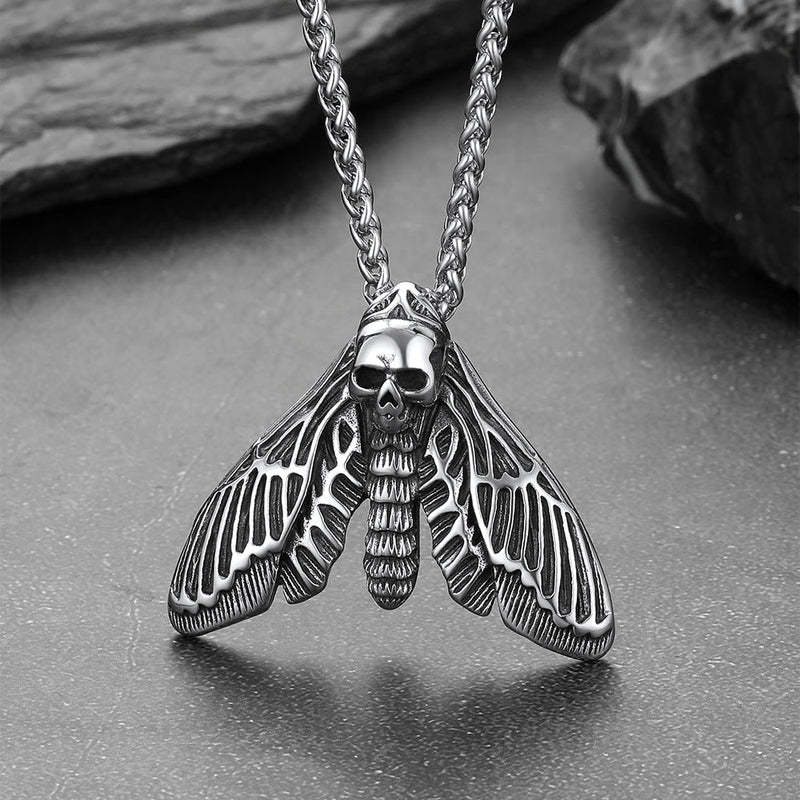 Cool Gothic Skull Moth Necklace for