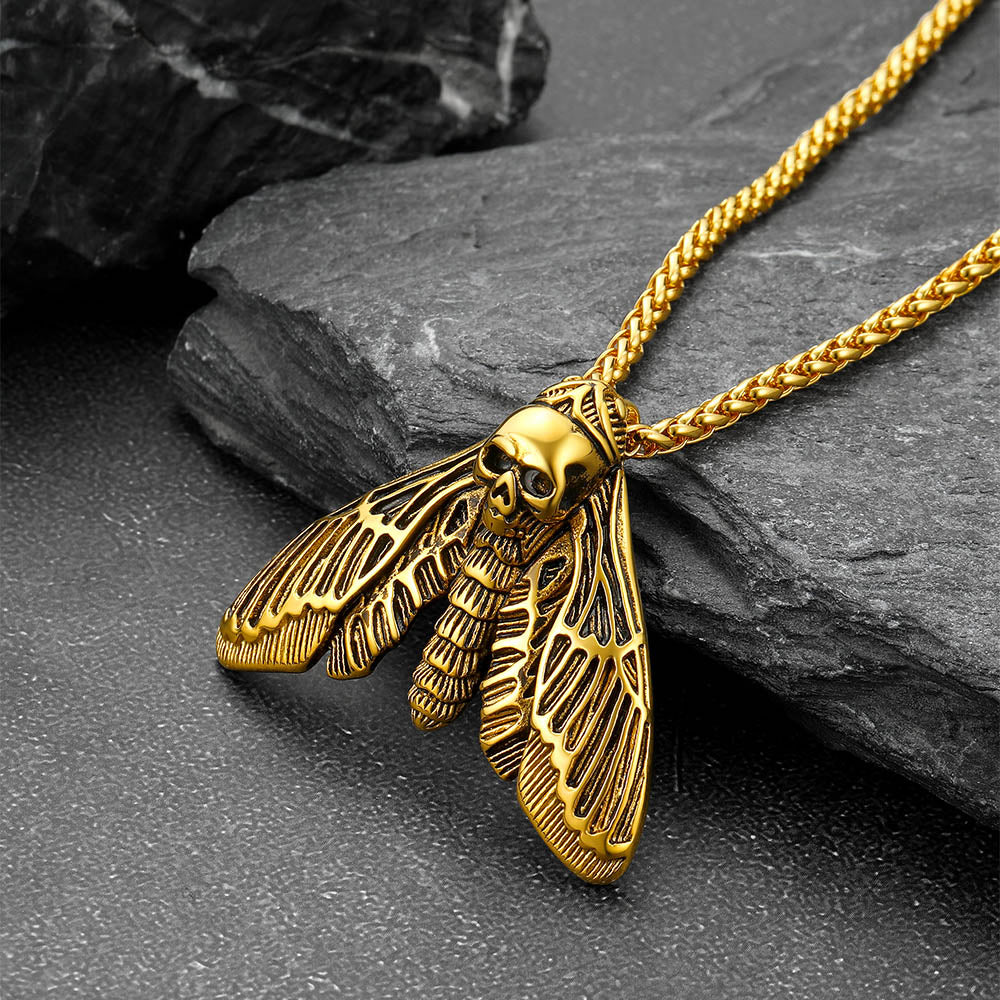 Cool Gothic Skull Moth Necklace for