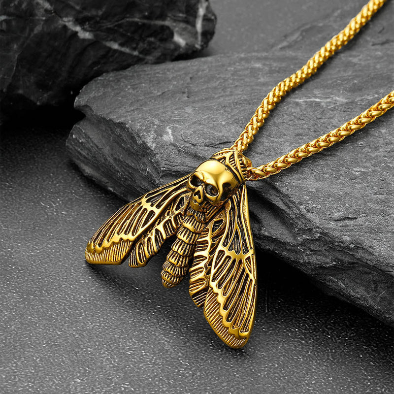 Cool Gothic Skull Moth Necklace for