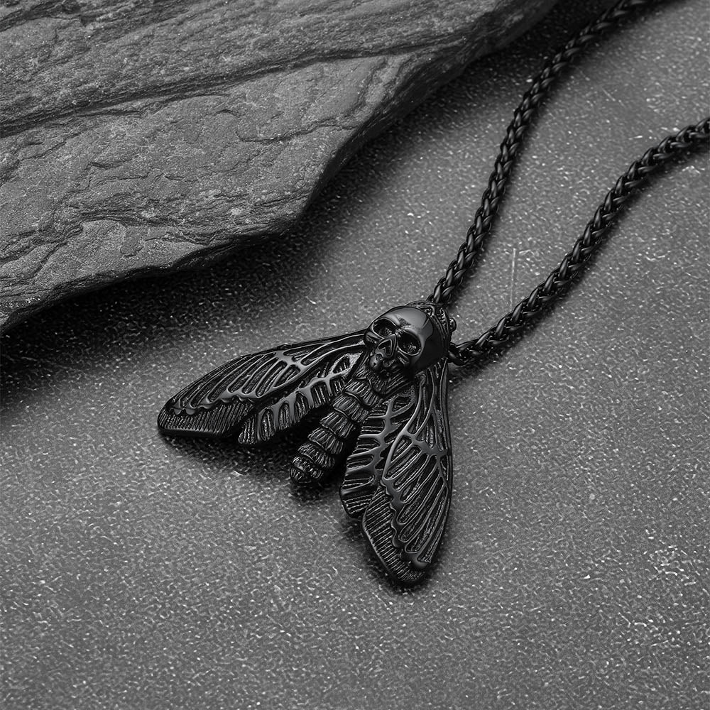 Cool Gothic Skull Moth Necklace for
