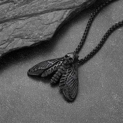 Cool Gothic Skull Moth Necklace for