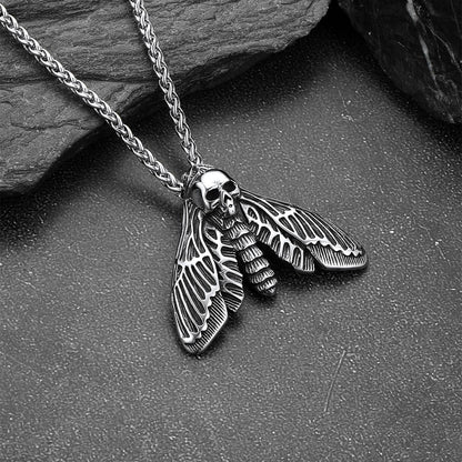 Cool Gothic Skull Moth Necklace for