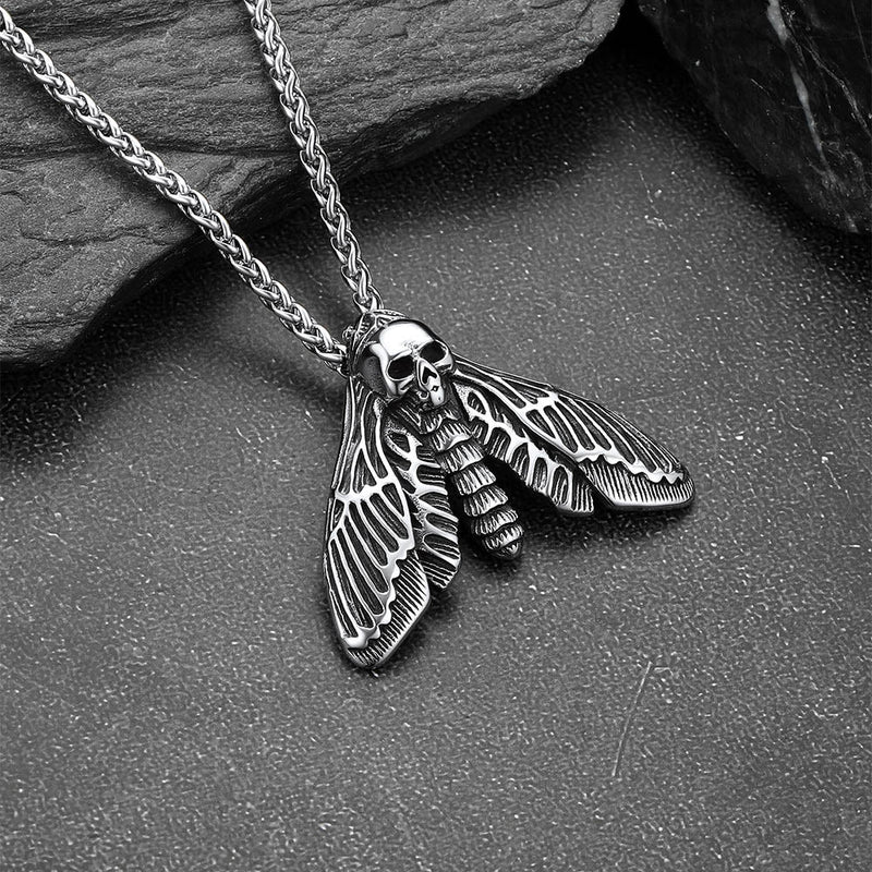 Cool Gothic Skull Moth Necklace for