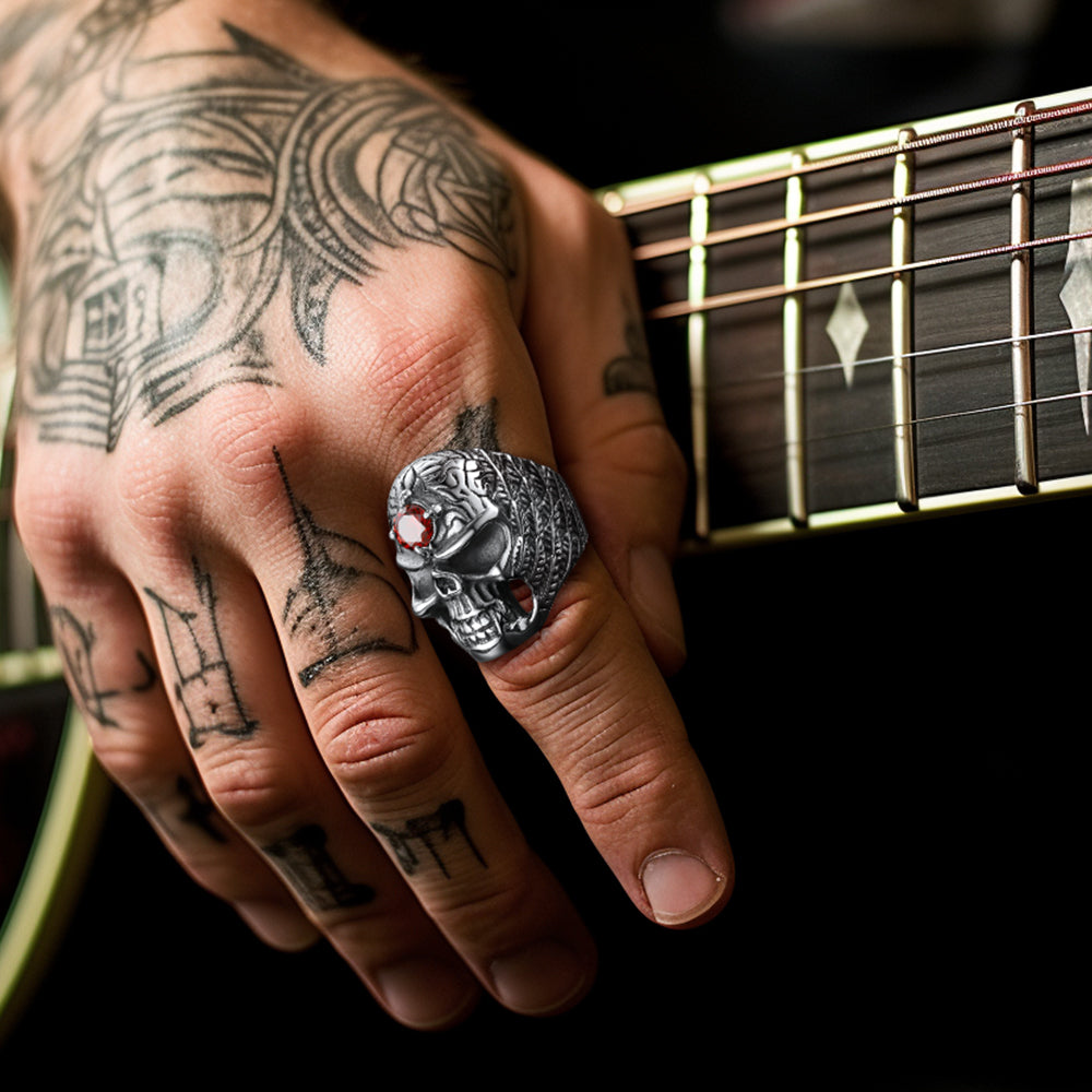 Flash Gothic Skull Ring With Red Gem Forehead for /