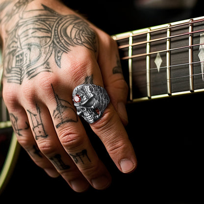 Flash Gothic Skull Ring With Red Gem Forehead for /