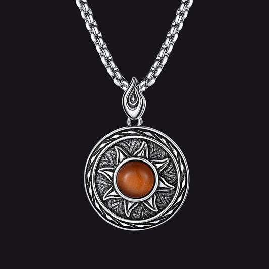 Gothic Tiger Eye Stone Sun Pendant Protection Necklace for