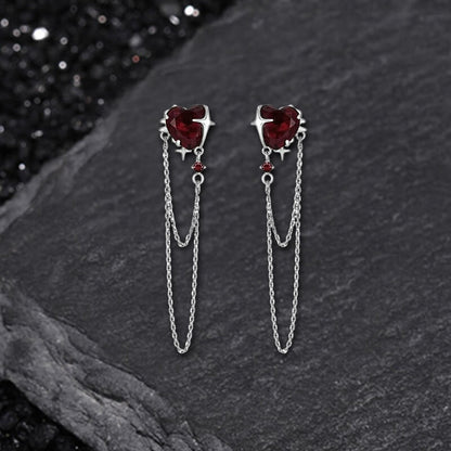 Gothic Heart Tassel Zircon Copper Stud Earrings