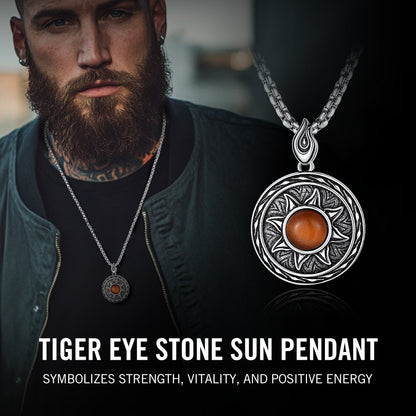Gothic Tiger Eye Stone Sun Pendant Protection Necklace for