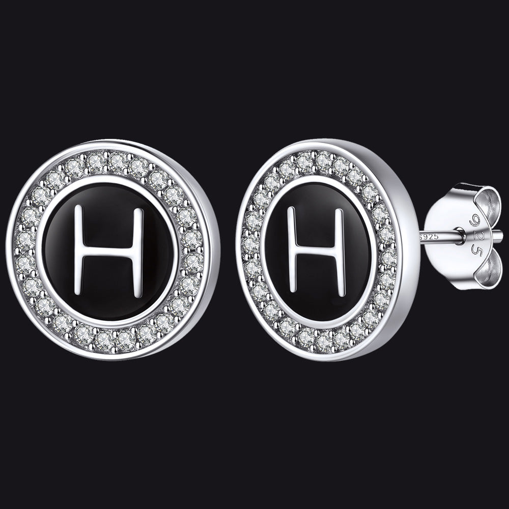 Personalized Black Initial Letter Stud Earrings for