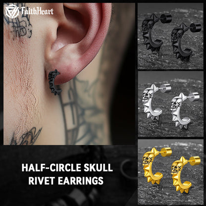 Half-circle Skull Rivet Huggie Stud Earrings for