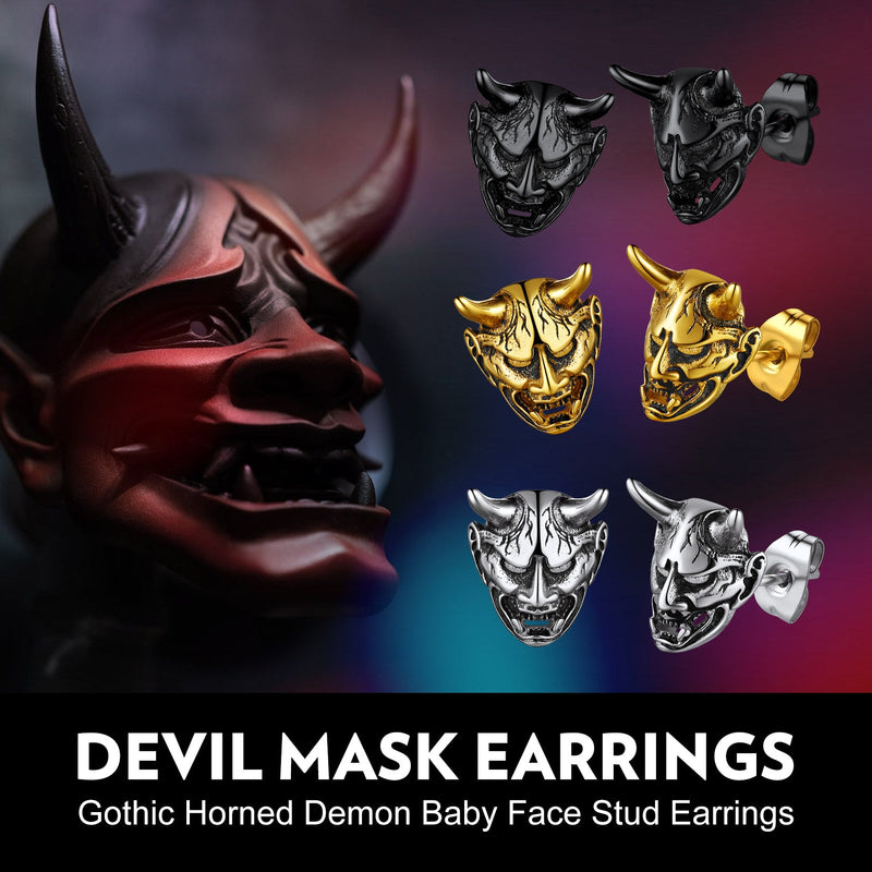 Halloween Hannya Mask Devil Horn Earrings for