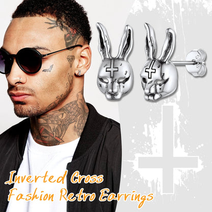 Halloween Silver Evil Bunny Stud Earrings for