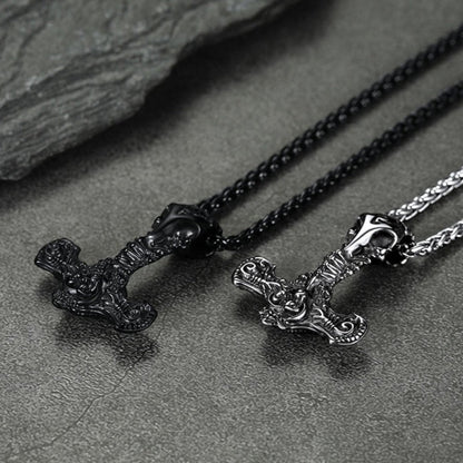 Viking Raven Thor's Hammer Mjolnir Necklace Pendant for
