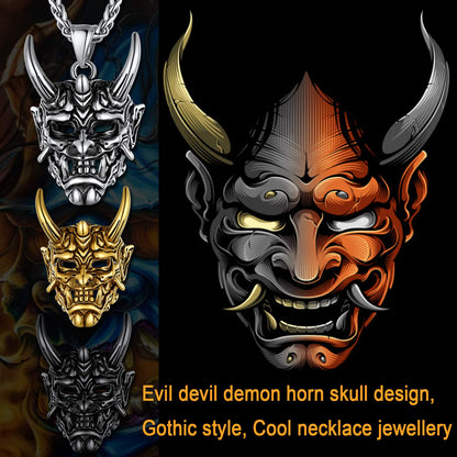 Gothic Evil Hannya Damon Mask Pendant Necklace for