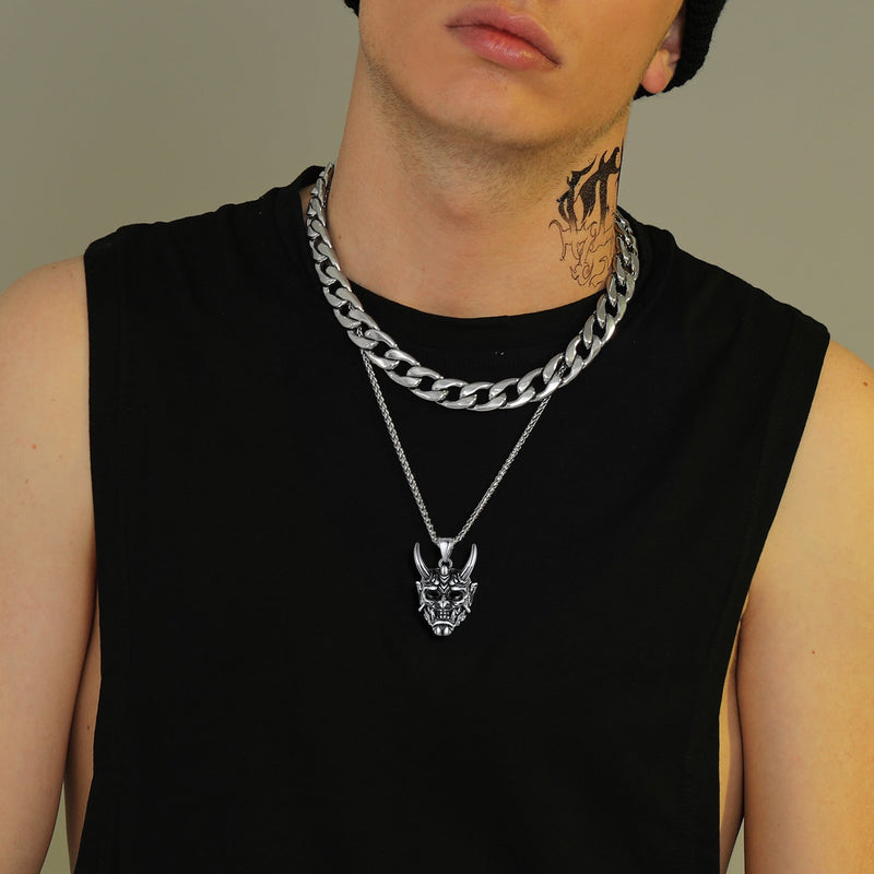 Gothic Evil Hannya Damon Mask Pendant Necklace for