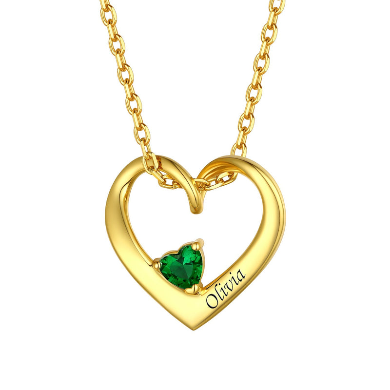Sterling Silver Personalized 1-5 Hearts Birthstones Necklace for Family