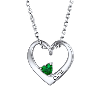 Sterling Silver Personalized 1-5 Hearts Birthstones Necklace for Family