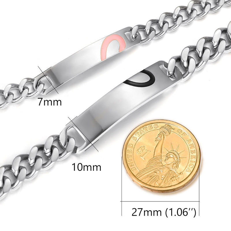 Custom Engraving Heart Couple Link Bracelet