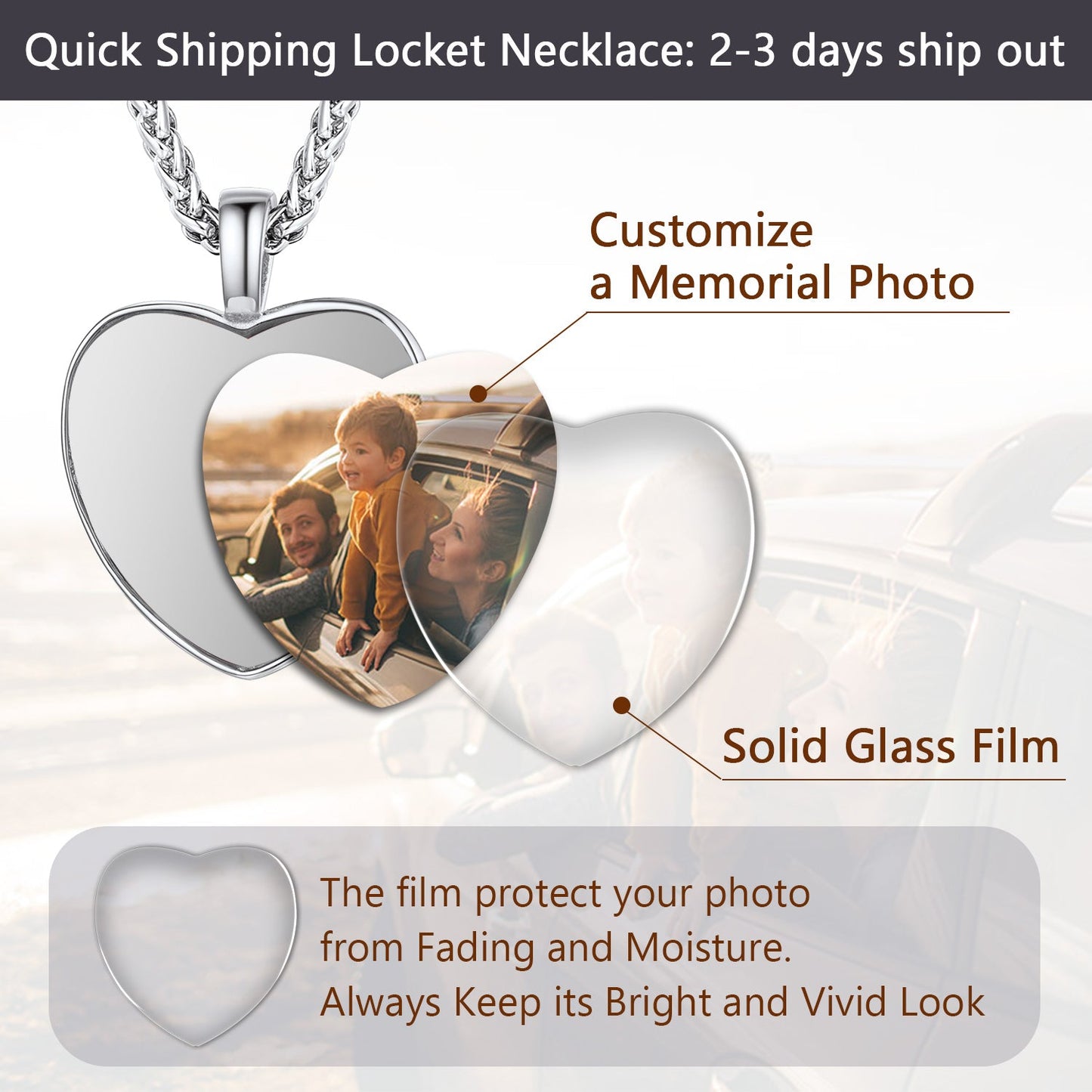 Personalized Heart Picture Memorial Necklace for Couple