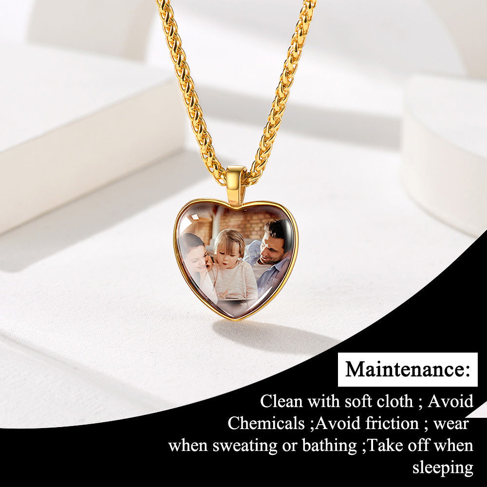 Personalized Heart Picture Memorial Necklace for Couple
