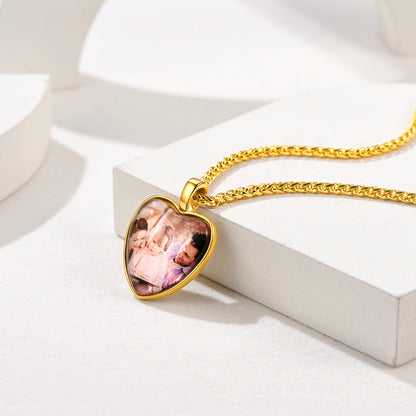 Personalized Heart Picture Memorial Necklace for Couple