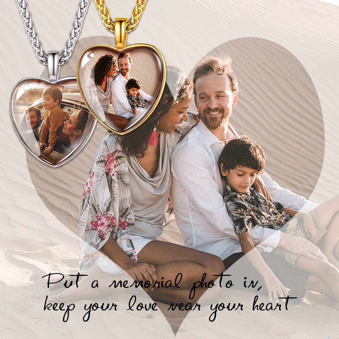 Personalized Heart Picture Memorial Necklace for Couple