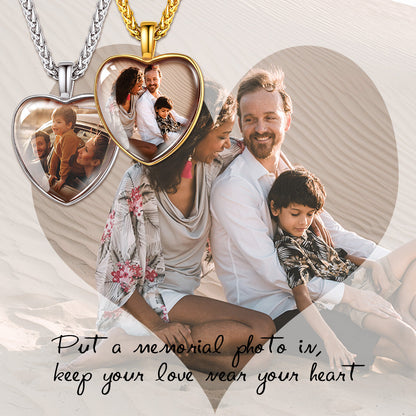 Personalized Heart Picture Memorial Necklace for Couple