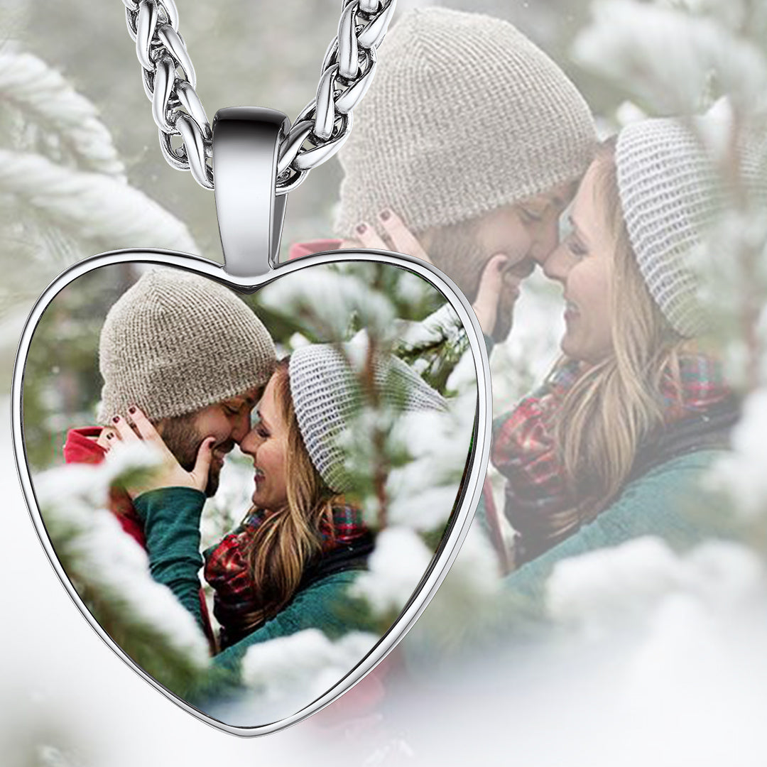 Personalized Heart Picture Memorial Necklace for Couple