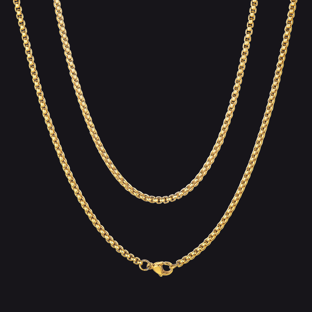 Hollow Rolo Box Link Chain Necklace for , 3/6mm Width