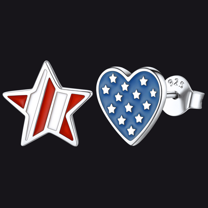 4th of July Heart Star Earrings American Flag Studs for