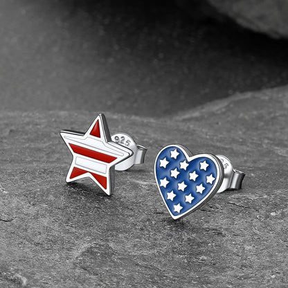 4th of July Heart Star Earrings American Flag Studs for